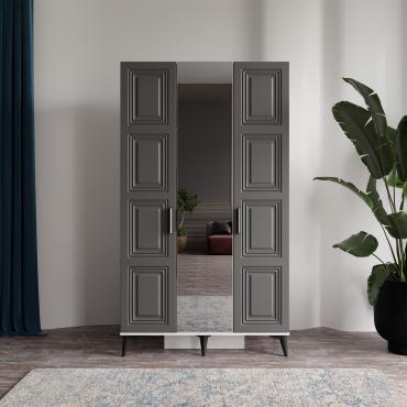 3 Kapaklı Siyah Beyaz Dolap MDF | 2 Yıl Garanti