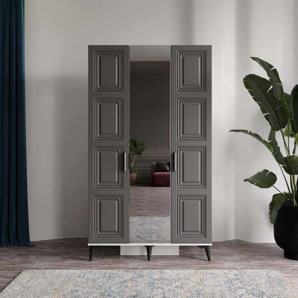 3 Kapaklı Siyah Beyaz Dolap MDF | 2 Yıl Garanti