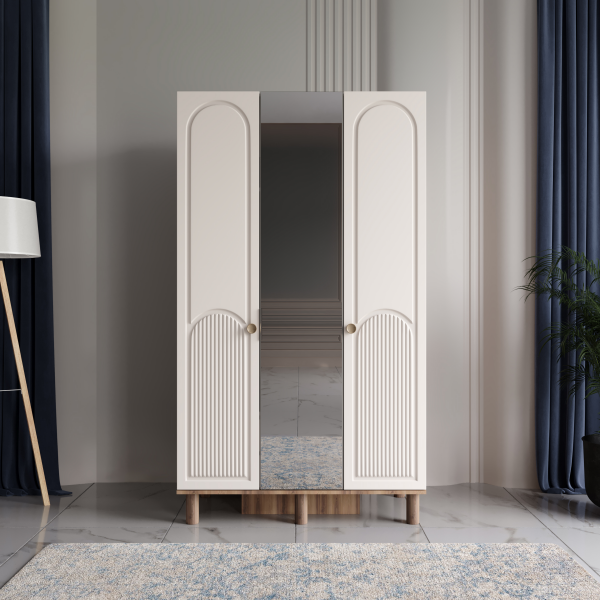 3 Kapaklı Açık Krem Dolap MDF | 2 Yıl Garanti