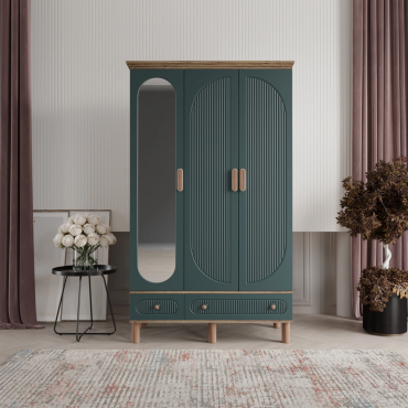 3 Kapaklı Haki Yeşil Dolap MDF | 2 Yıl Garanti