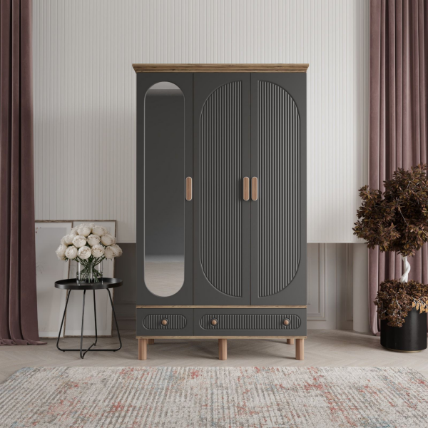 3 Kapaklı Siyah Dolap MDF | 2 Yıl Garanti