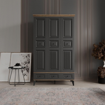 3 Kapaklı Siyah Dolap MDF | 2 Yıl Garanti