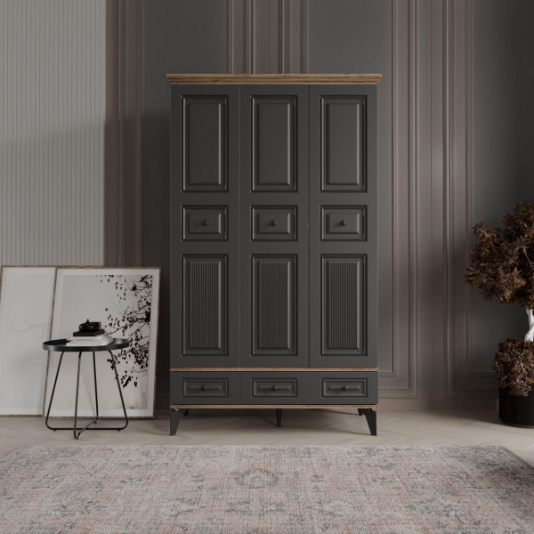 3 Kapaklı Siyah Dolap MDF | 2 Yıl Garanti