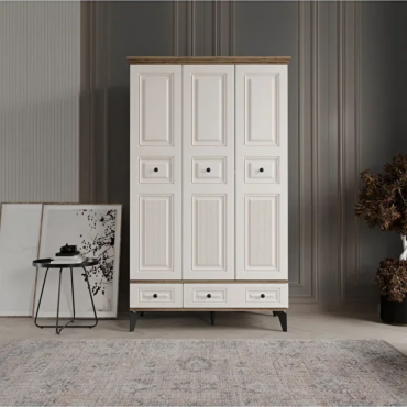 3 Kapaklı Beyaz Ahşap Dolap MDF | 2 Yıl Garanti