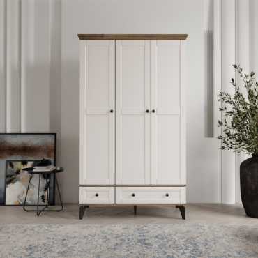 3 Kapaklı Beyaz Ahşap Dolap MDF | 2 Yıl Garanti