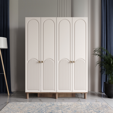 4 Kapaklı Ekru Dolap MDF | 2 Yıl Garanti