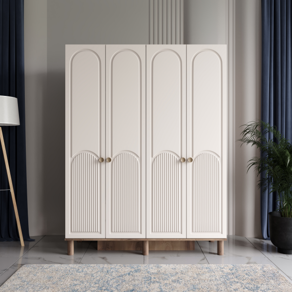 4 Kapaklı Ekru Dolap MDF | 2 Yıl Garanti