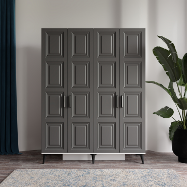 4 Kapaklı Siyah Dolap MDF | 2 Yıl Garanti