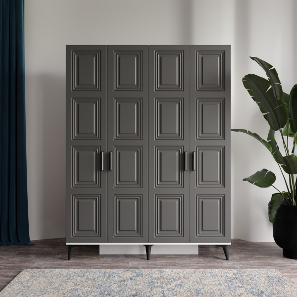 4 Kapaklı Siyah Dolap MDF | 2 Yıl Garanti