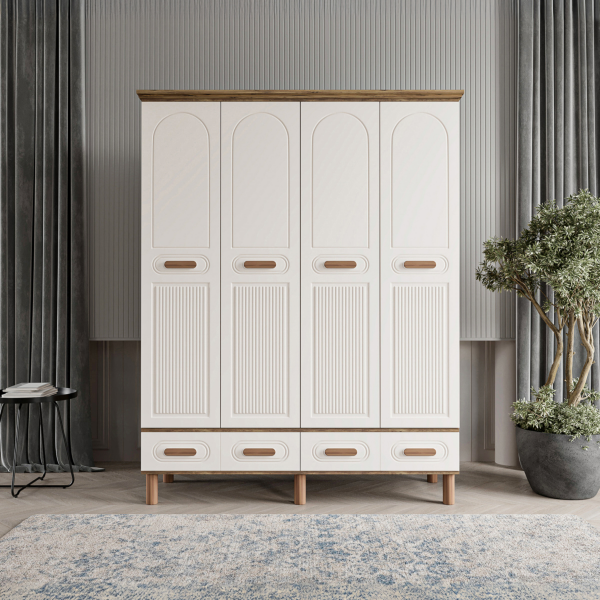 4 Kapaklı Beyaz Dolap MDF | 2 Yıl Garanti