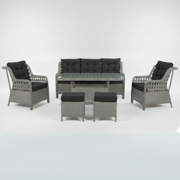 Metalik Gri Rattan Bahçe Takımı - Klasik Model